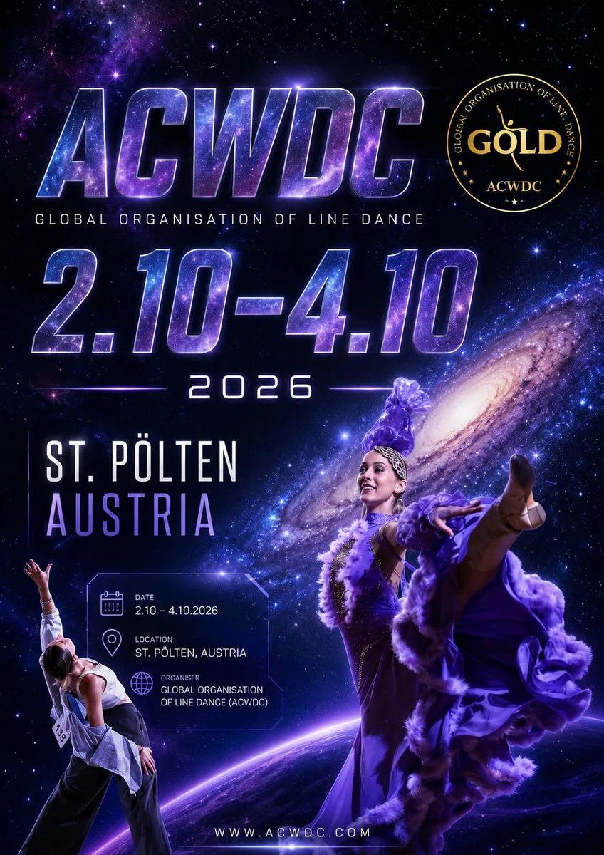 Cartel: ACWDC 2026: el campeonato austriaco de country & western dance se baila en Sankt Pölten, del 2 al 4 de octubre