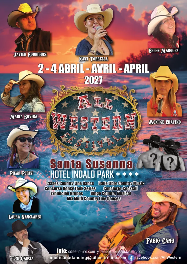 Cartel: All Western Festival 2027: line dance y country interclubs en Santa Susanna, del 2 al 4 de abril