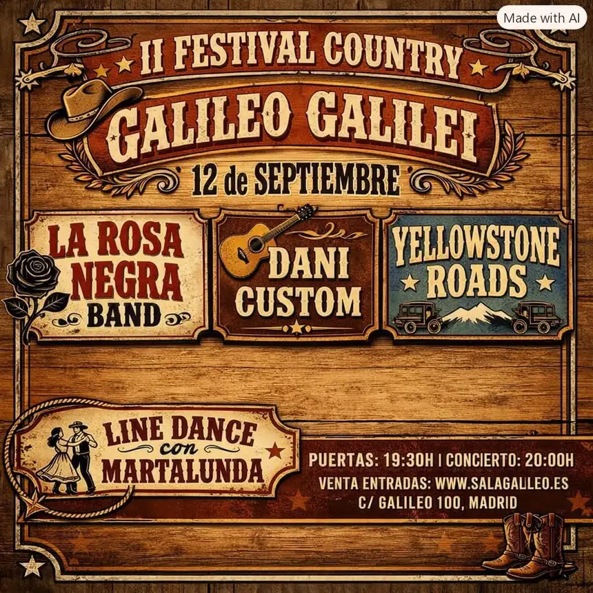 II Festival Country Galileo Galilei: Madrid, sábado 12 de septiembre